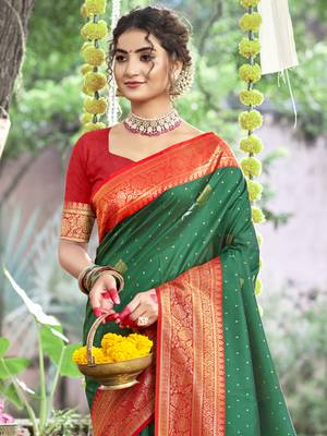 Sangam prints green silk woven work festival saree 2