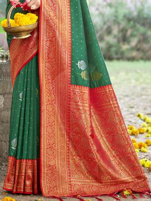 Sangam prints green silk woven work festival saree 3
