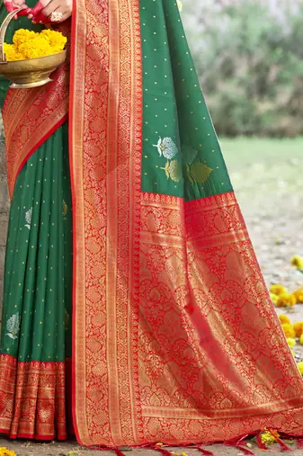 Sangam prints green silk woven work festival saree