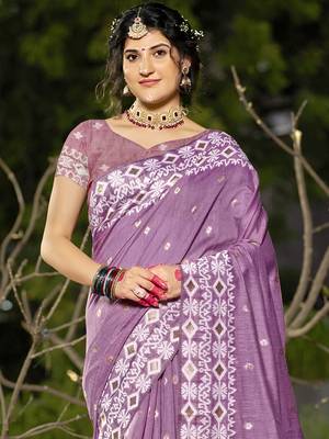 Sangam prints purple linen woven work festival saree 2