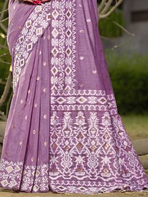 Sangam prints purple linen woven work festival saree 3