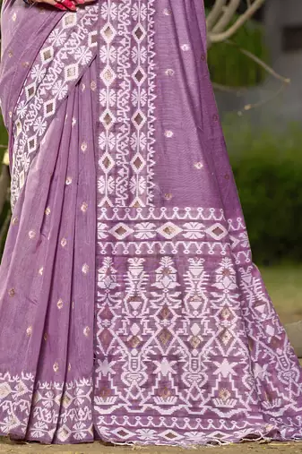 Sangam prints purple linen woven work festival saree