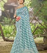 Sangam prints sky blue linen woven work festival saree