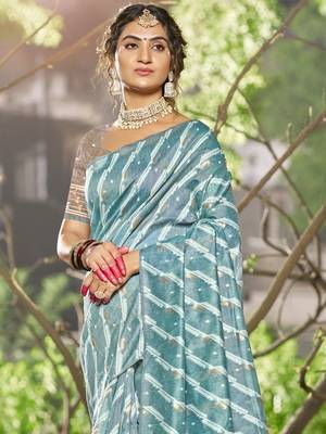 Sangam prints sky blue linen woven work festival saree 2