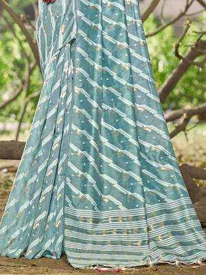 Sangam prints sky blue linen woven work festival saree 3