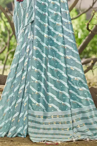 Sangam prints sky blue linen woven work festival saree