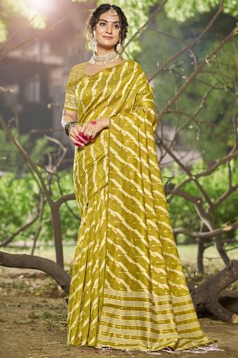 Sangam prints olive green linen woven work festival saree