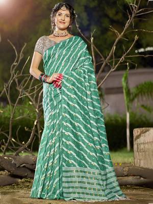 Sangam prints teal green linen woven work festival saree 1