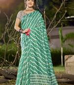 Sangam prints teal green linen woven work festival saree