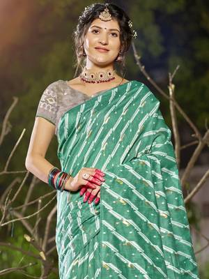 Sangam prints teal green linen woven work festival saree 2