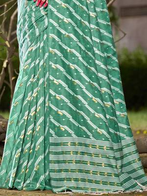Sangam prints teal green linen woven work festival saree 3