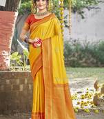 Sangam prints yellow silk woven work festival saree
