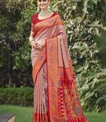 Sangam prints red silk woven work festival saree