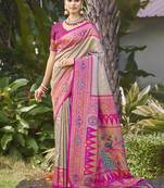 Sangam prints grey silk woven work festival saree