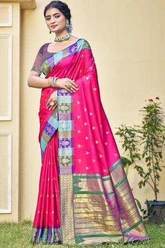 Sangam prints rani silk woven work festival saree