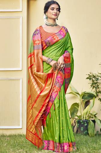 Sangam prints sea green silk woven work festival saree