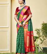Sangam prints green silk woven work festival saree