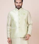 Mens cotton blend floral printed design cream nehru jacket for wedding and party searson