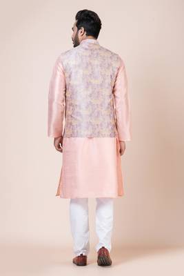 Mens cotton blend abstract printed peach nehru jacket for wedding and party searson 2