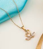  elegant gold-toned necklace with double swan pendant - romantic design, sparkling cubic zirconia