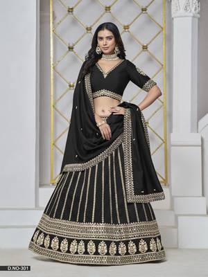 Black Embroidered Art Silk Designer Lehenga With Blouse 1