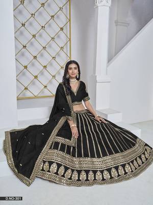 Black Embroidered Art Silk Designer Lehenga With Blouse 2