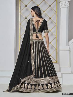 Black Embroidered Art Silk Designer Lehenga With Blouse 3
