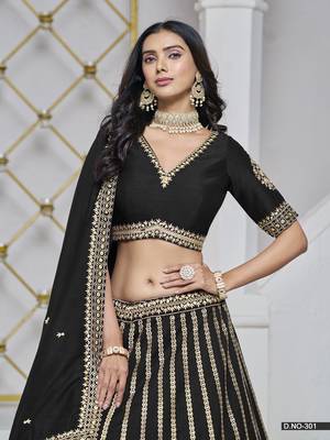Black Embroidered Art Silk Designer Lehenga With Blouse 4