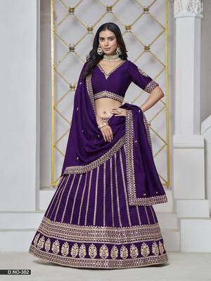 Purple Embroidered Art silk blend Designer Lehenga With Blouse 1