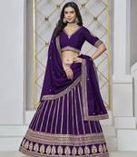 Purple Embroidered Art Silk Designer Lehenga With Blouse