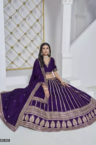 Purple Embroidered Art Silk Designer Lehenga With Blouse