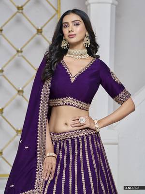 Purple Embroidered Art silk blend Designer Lehenga With Blouse 5