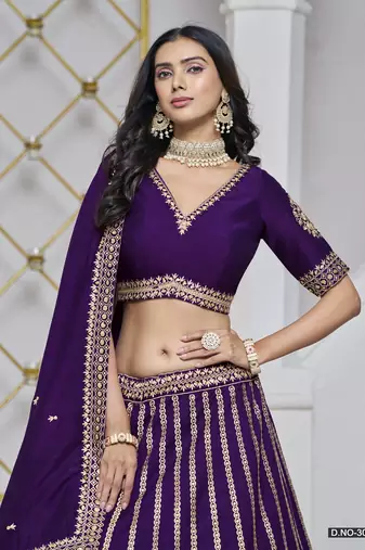 Purple Embroidered Art Silk Designer Lehenga With Blouse
