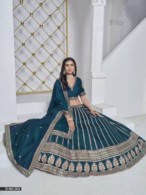 Teal Embroidered Art silk blend Designer Lehenga With Blouse 2