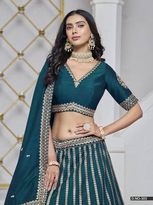 Teal Embroidered Art silk blend Designer Lehenga With Blouse 4