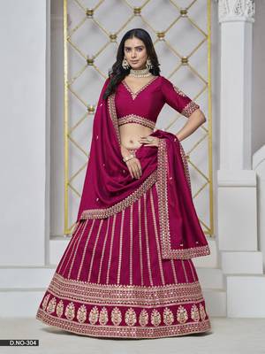 Rani Pink Embroidered Art silk blend Designer Lehenga With Blouse 1