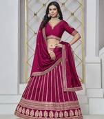 Rani Pink Embroidered Art Silk Designer Lehenga With Blouse