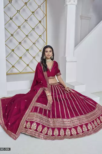 Rani Pink Embroidered Art Silk Designer Lehenga With Blouse