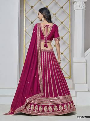 Rani Pink Embroidered Art silk blend Designer Lehenga With Blouse 3