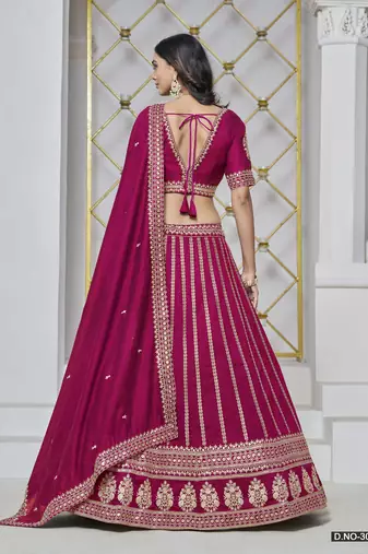 Rani Pink Embroidered Art Silk Designer Lehenga With Blouse