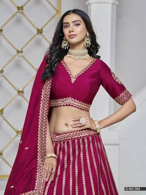 Rani Pink Embroidered Art silk blend Designer Lehenga With Blouse 4