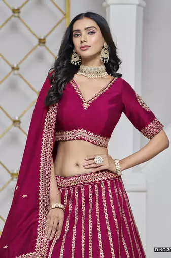 Rani Pink Embroidered Art Silk Designer Lehenga With Blouse