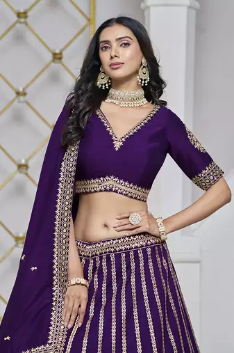Embroidered Art Silk Trendy Lehenga Choli in Purple
