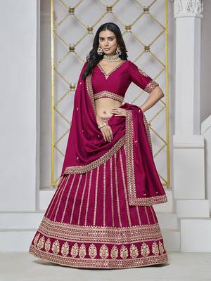 Embroidered Art Silk Trendy Lehenga Choli in Rani Pink 1