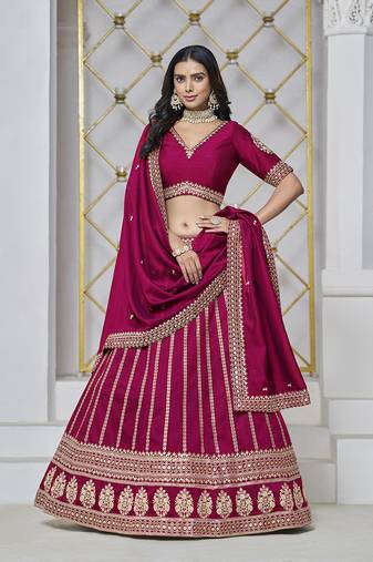 Embroidered Art Silk Trendy Lehenga Choli in Rani Pink