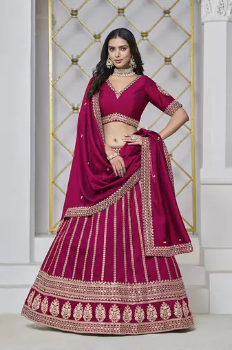 Embroidered Art Silk Trendy Lehenga Choli in Rani Pink