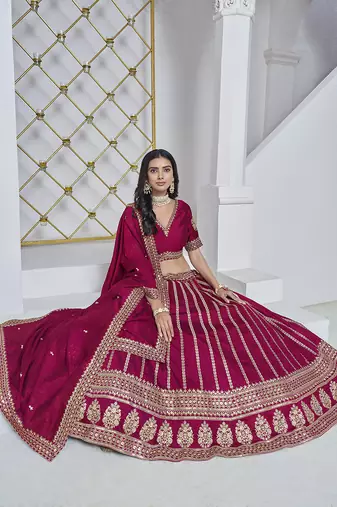 Embroidered Art Silk Trendy Lehenga Choli in Rani Pink