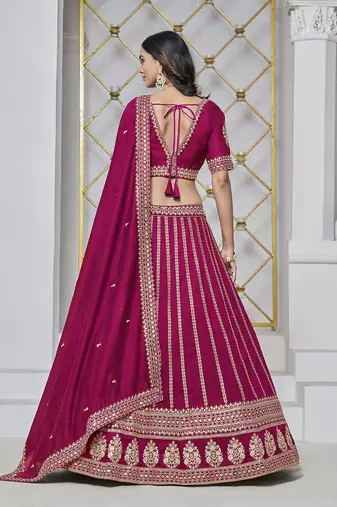 Embroidered Art Silk Trendy Lehenga Choli in Rani Pink