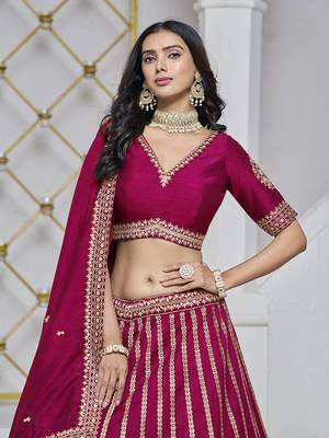 Embroidered Art Silk Trendy Lehenga Choli in Rani Pink 4
