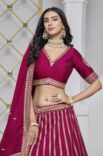 Embroidered Art Silk Trendy Lehenga Choli in Rani Pink